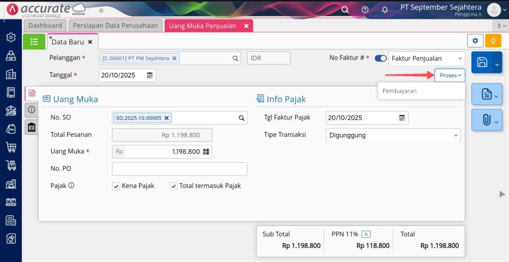 membuat pesanan penjualan dengan uang muka di Accurate Online membuat pesanan penjualan dengan uang muka di Accurate Online