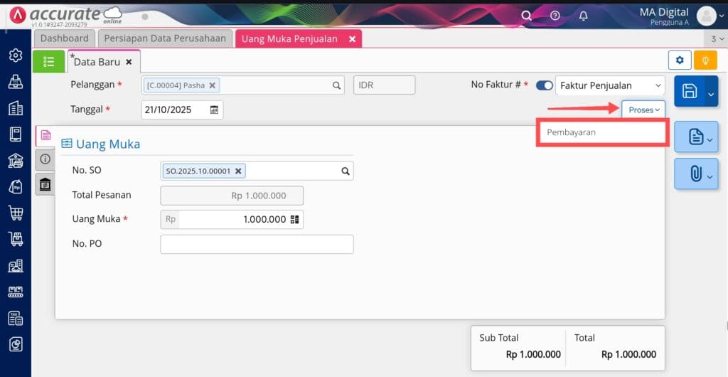 membuat uang muka penjualan dari pesanan di Accurate Online membuat uang muka penjualan dari pesanan di Accurate Online