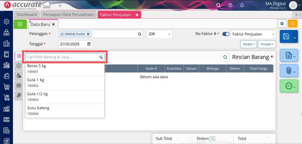 membuat faktur penjualan di Accurate Online