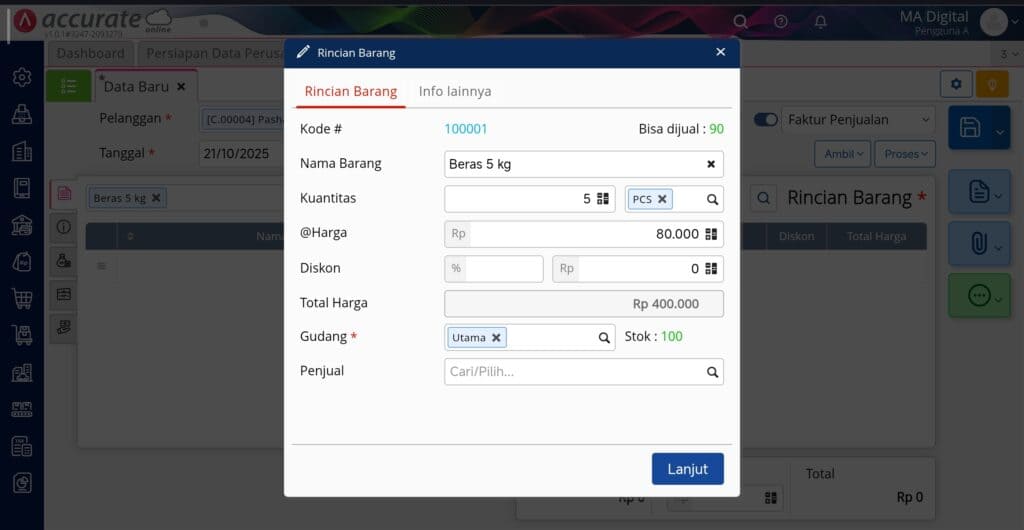 membuat faktur penjualan di Accurate Online