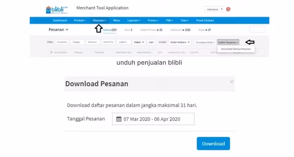 Ekspor Data Penjualan dari Blibli Ekspor Data Penjualan dari Blibli