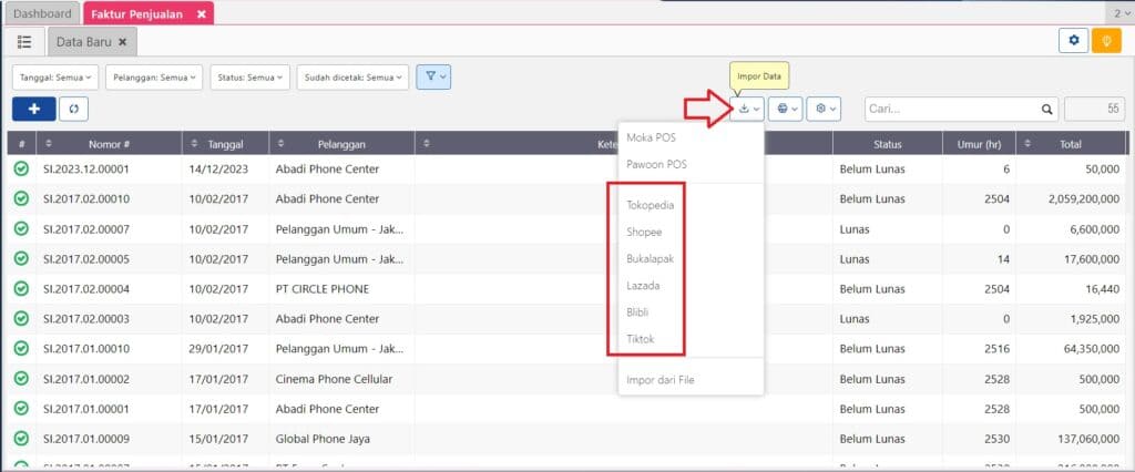 Impor Transaksi Penjualan dari E Commerce