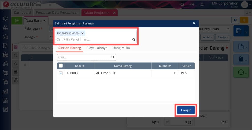 membuat faktur penjualan dari pengiriman di Accurate Online