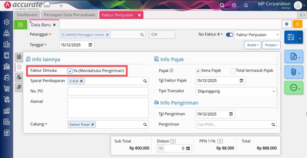 membuat faktur penjualan mendahului pengiriman