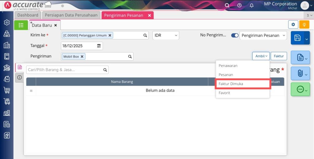 membuat faktur penjualan mendahului pengiriman