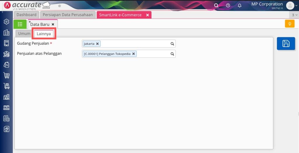 pengaturan smartlink tokopedia di Accurate Online
