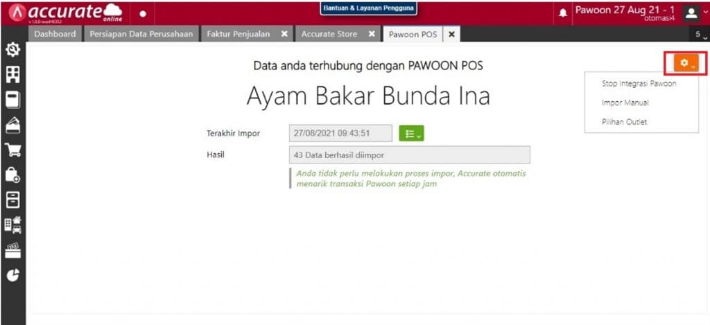 perlakuan integrasi accurate online dengan pawon pos