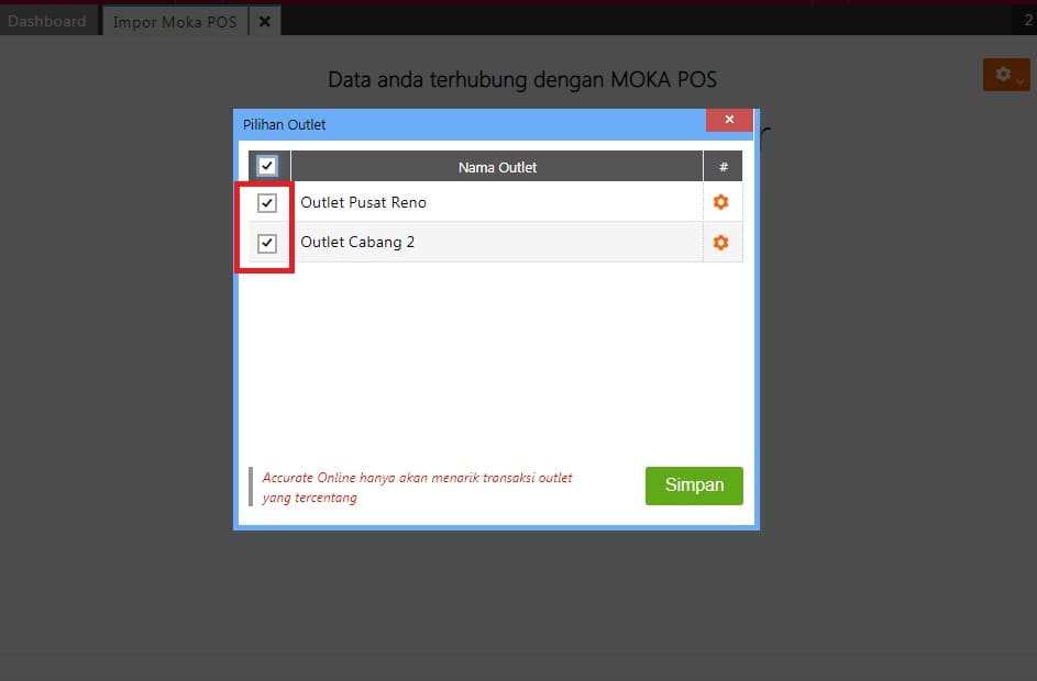 Perlakuan Integrasi Accurate Online ke Moka POS