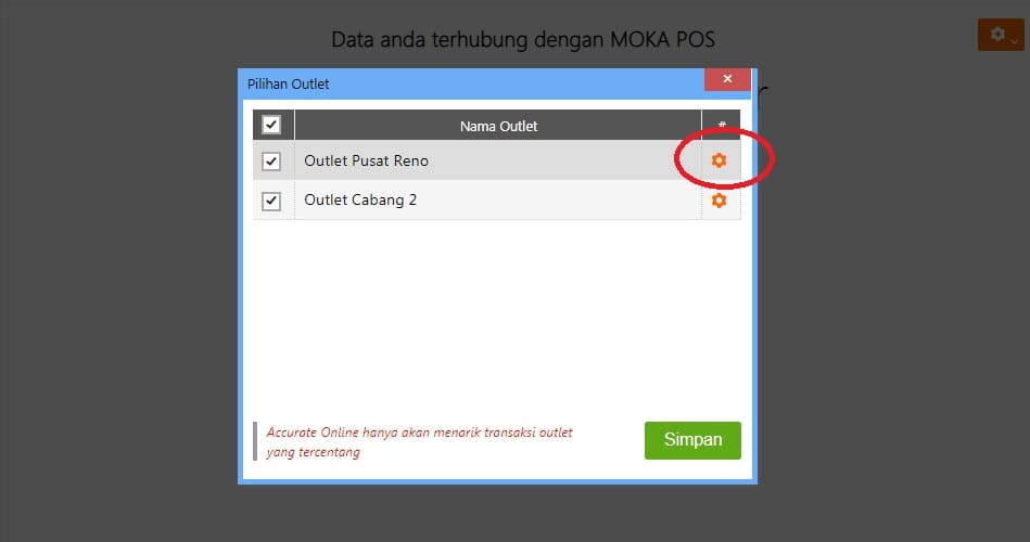 Perlakuan Integrasi Accurate Online ke Moka POS