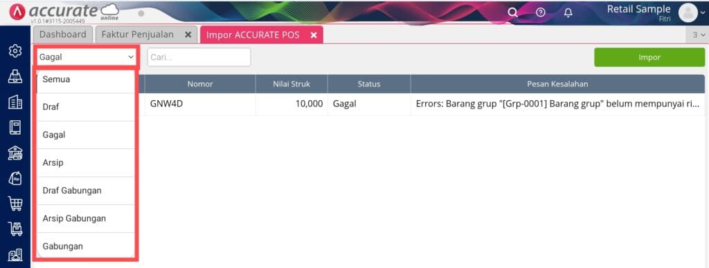 Daftar Transaksi Accurate POS yang Belum Terimpor