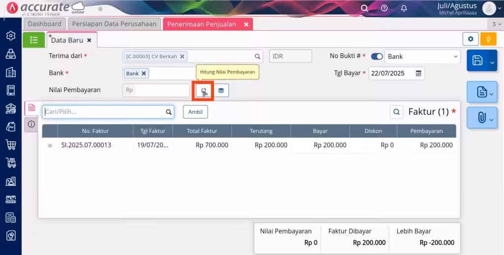 mencatat lebih bayar overpay di penerimaan penjualan