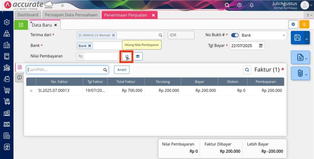 mencatat lebih bayar overpay di penerimaan penjualan