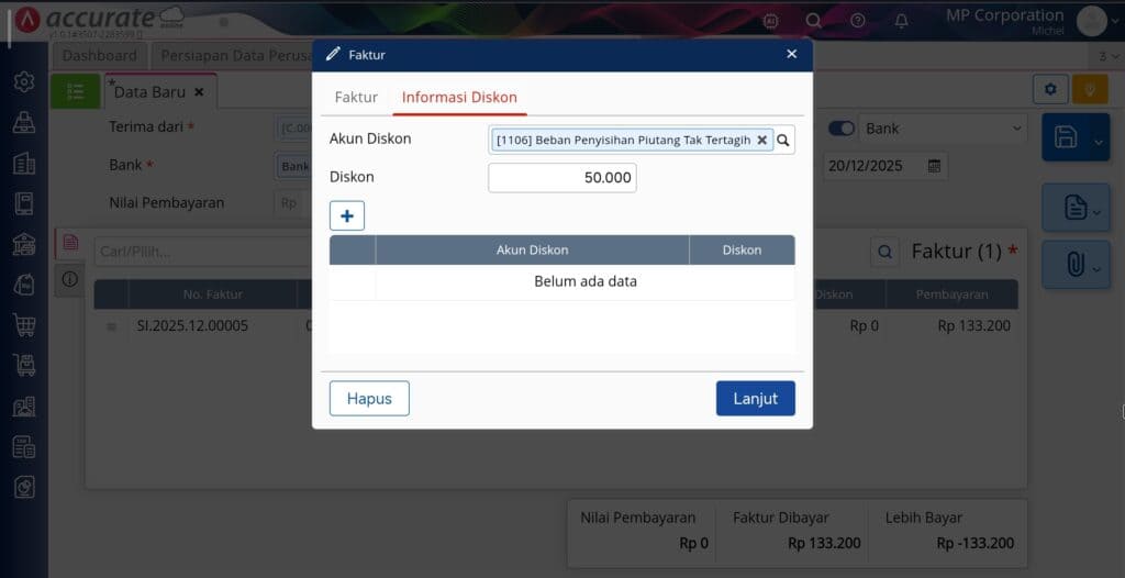 mencatat piutang tak tertagih di Accurate Online