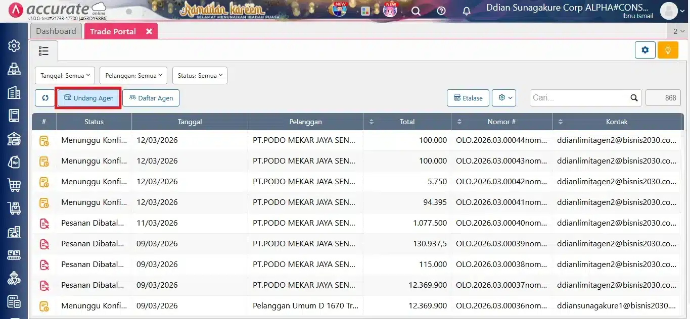 Cara Undang Agen di Trade Portal Accurate Online