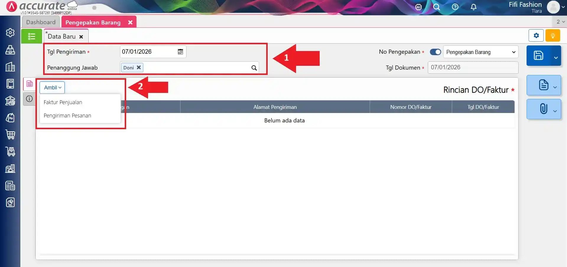 membuat pengepakan barang di accurate online