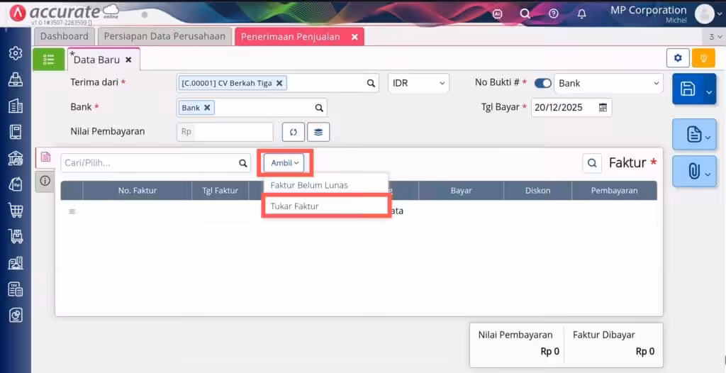 membuat tukar faktur di Accurate Online