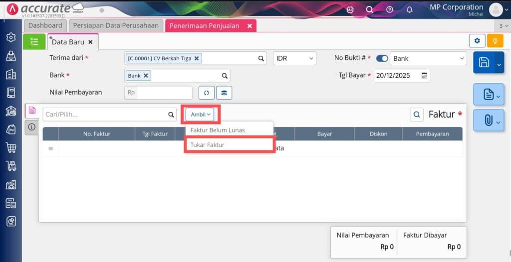 membuat tukar faktur di Accurate Online