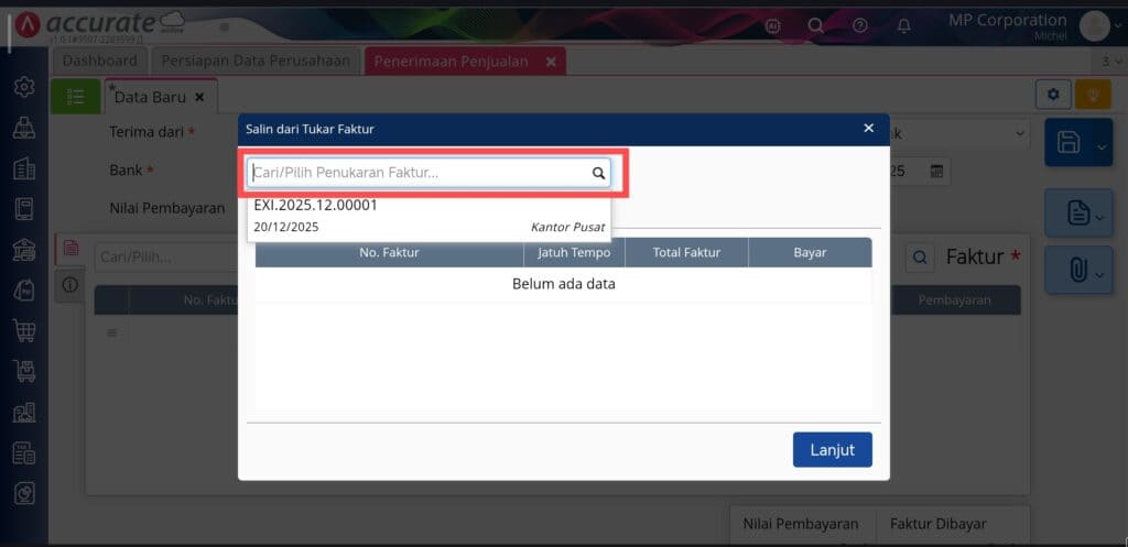 membuat tukar faktur di Accurate Online