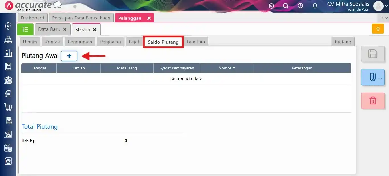 menambah saldo awal piutang pelanggan