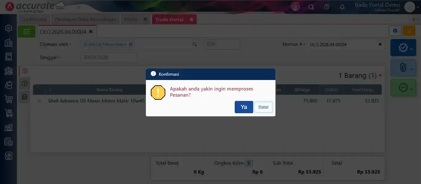 proses pesanan di trade portal accurate online