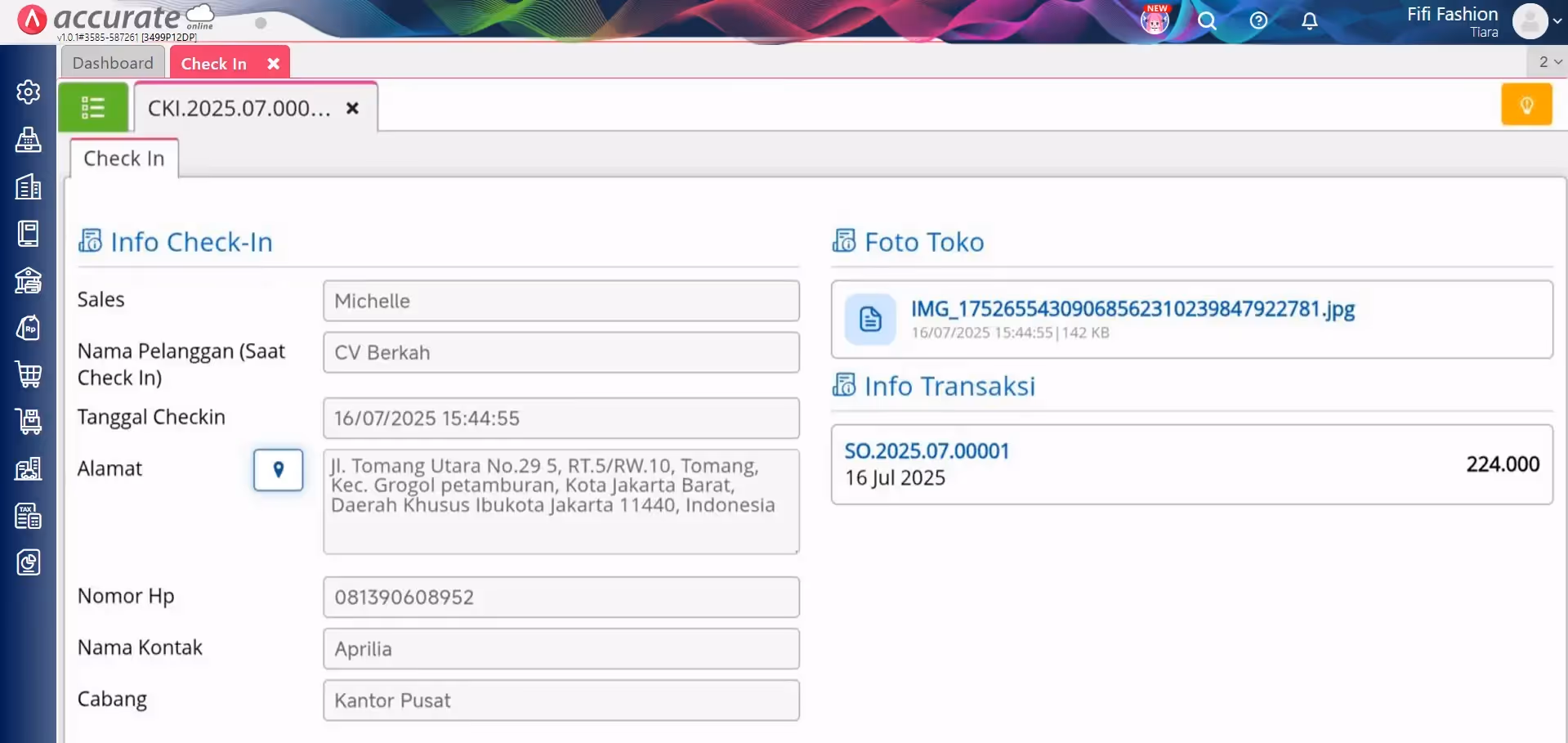 keterang dari Fitur Check In di Accurate Online
