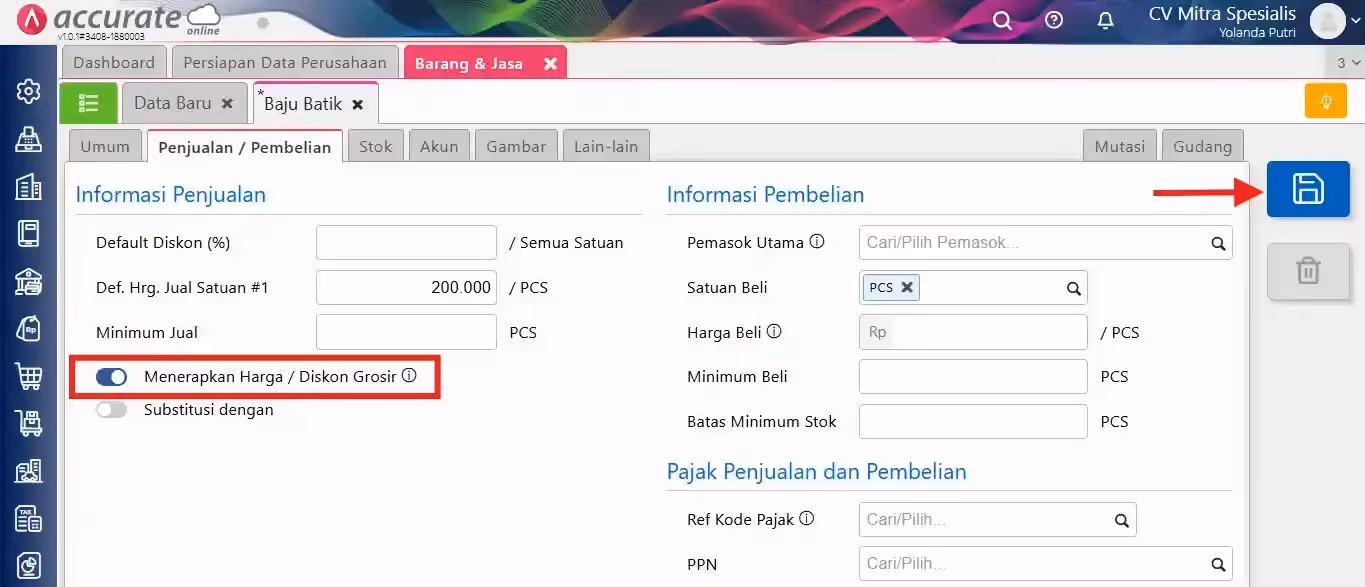 aktifkan fitur harga grosir untuk membuat harga grosir berdasarkan kuantitas penjualan