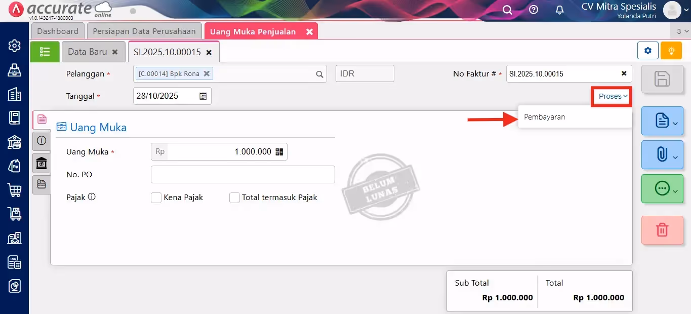 membuat penjualan gift vocher ke pelanggan 011