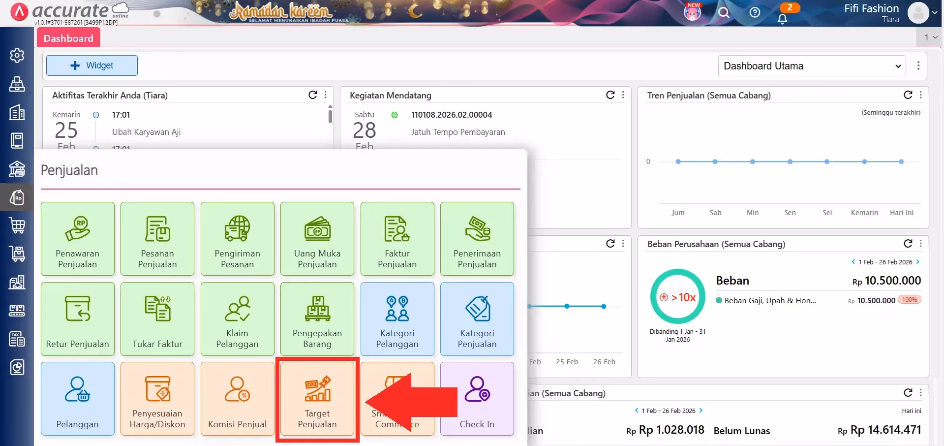 membuat target penjualan di Accurate Online membuat target penjualan di Accurate Online dari menu penjualan selanjutnya klik target penjualan