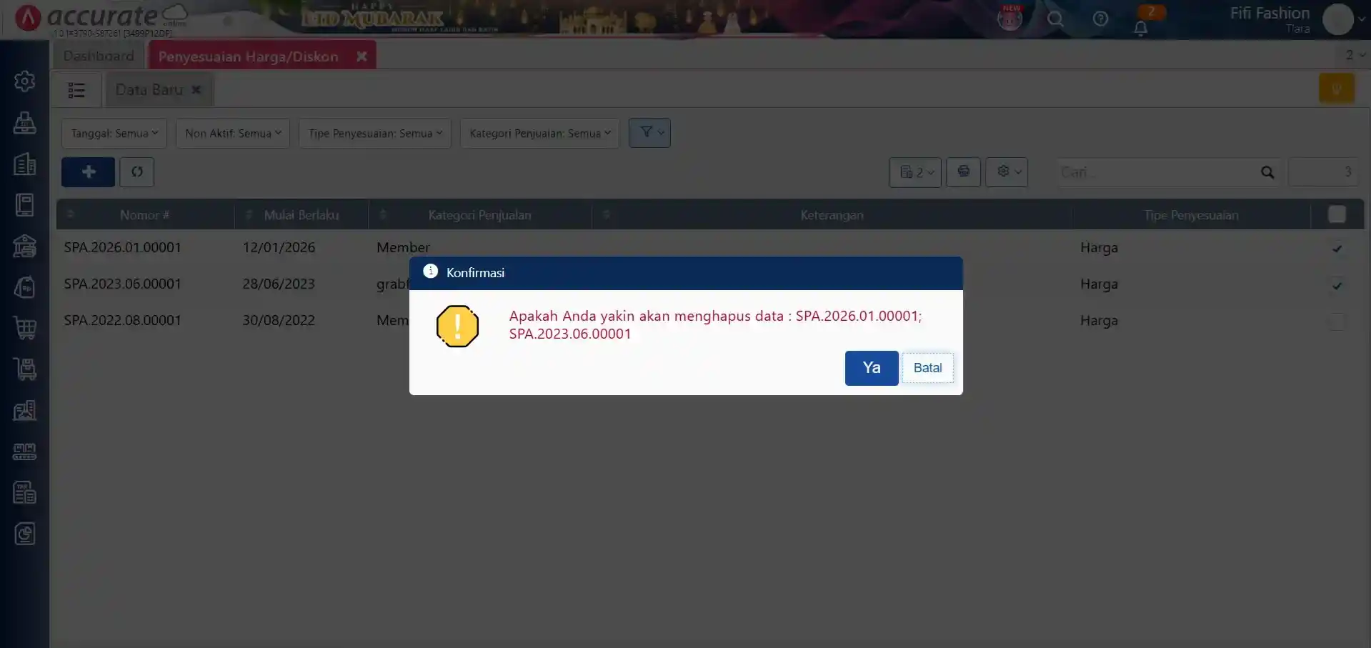 Menghapus penyesuaian promo atau diskon Menghapus penyesuaian promo atau diskon