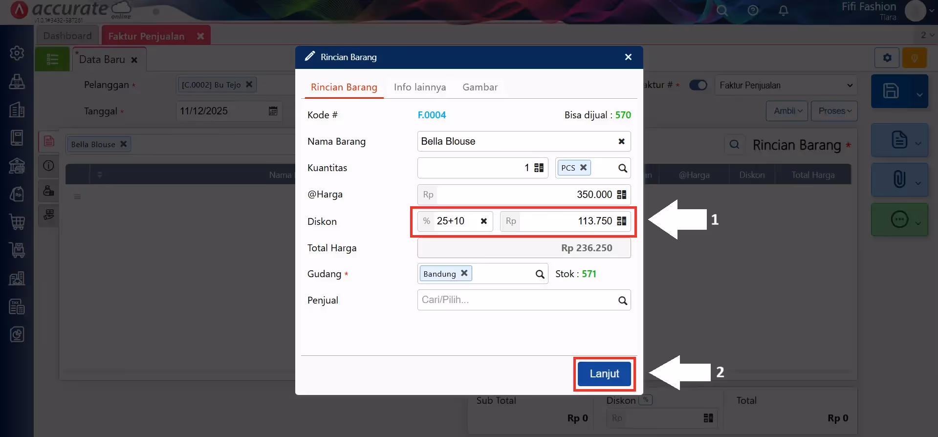 Membuat Diskon Bertingkat di Faktur Penjualan - buat transaksi dengan diskon bertingkat 