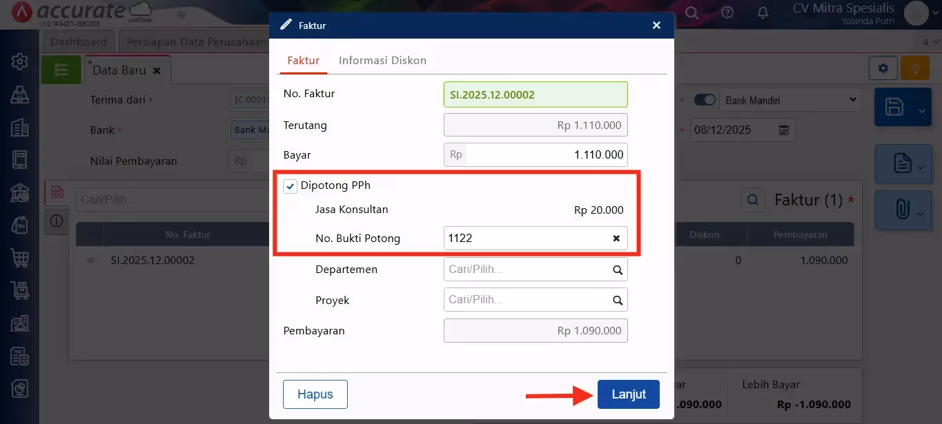membuat uang muka dikenakan pph23 005