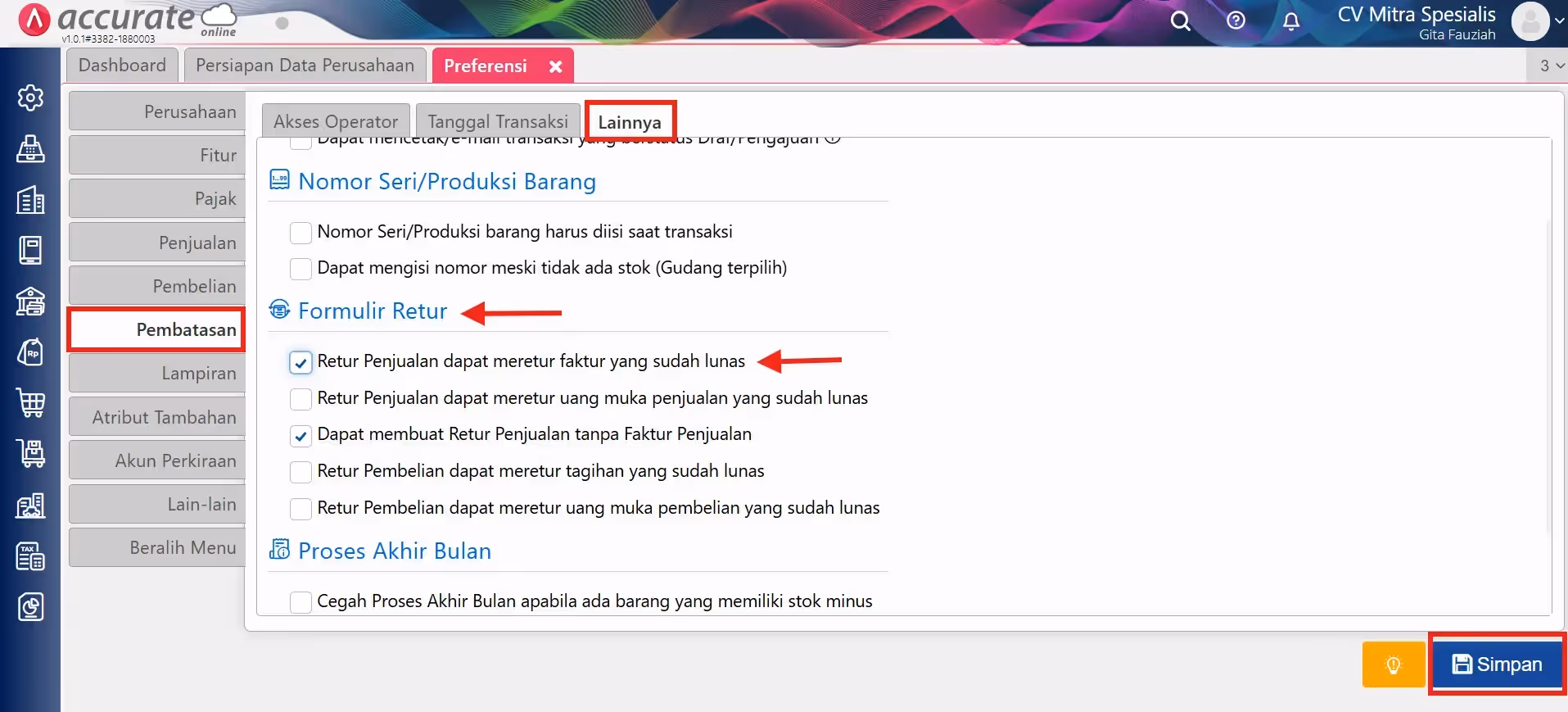 mencatat retur dari faktur penjualan yang lunas 002