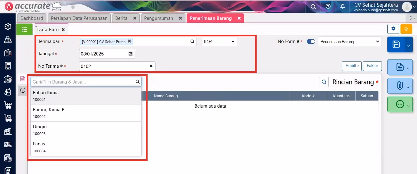 Informasi - membuat penerimaan barang dari supplier