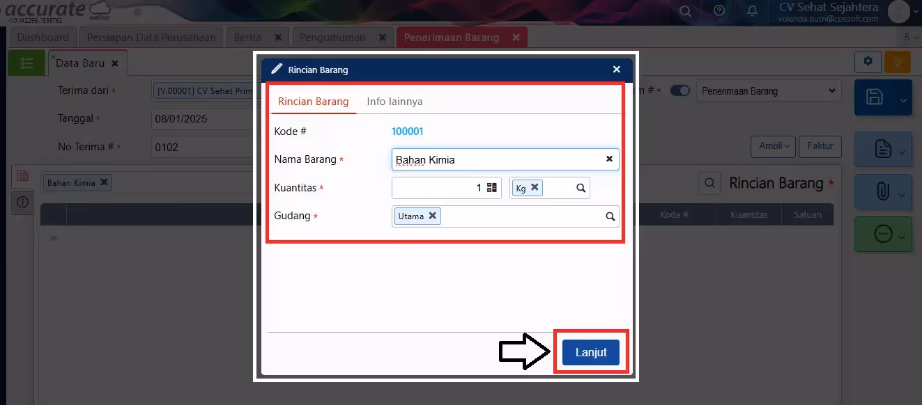 Kuantitas barang - membuat penerimaan barang dari supplier